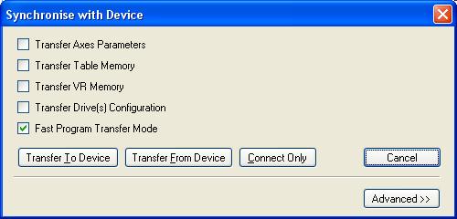 Synchronisation Section 4-5 Simple Synchronise with Device window The simple synchronisation supports the Fast Program Transfer mode.
