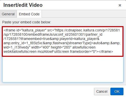 In the OmniUpdate page that you are editing, paste the Embed Code