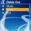 Press the Skip buttons to select Delete All or Delete One, and press the Play button or A-B/Menu button to enter the submenu. 4.