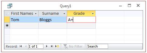 Surname ASC; We will now together develop an SQL query that returns the first names, surname, and grade (in that order) of all students who have received an A+, with the results sorted by surname in