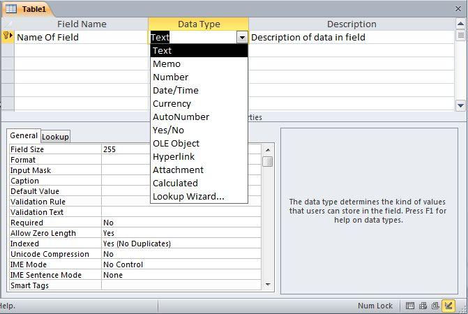 Creating a table Design view: create/view the fields in the table Datasheet view: create/view data in the