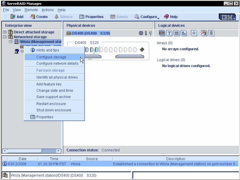 8. Once the update is complete, restart the enclosure by right-clicking the controller in the Enterprise view of the ServeRAID Manager program interface as shown in Figure 36.