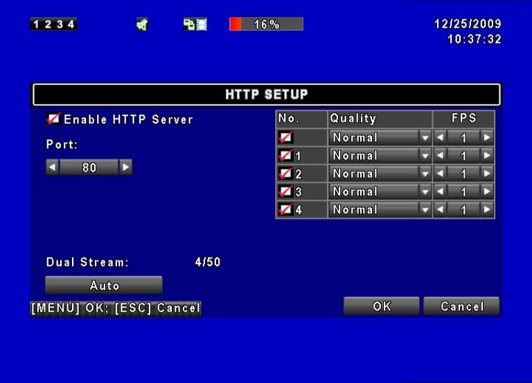 5.7.2 HTTP Setup Item Description Enable HTTP Server Check to enable HTTP server. Users can remotely access into the DVR over the network if the HTTP function is activated.