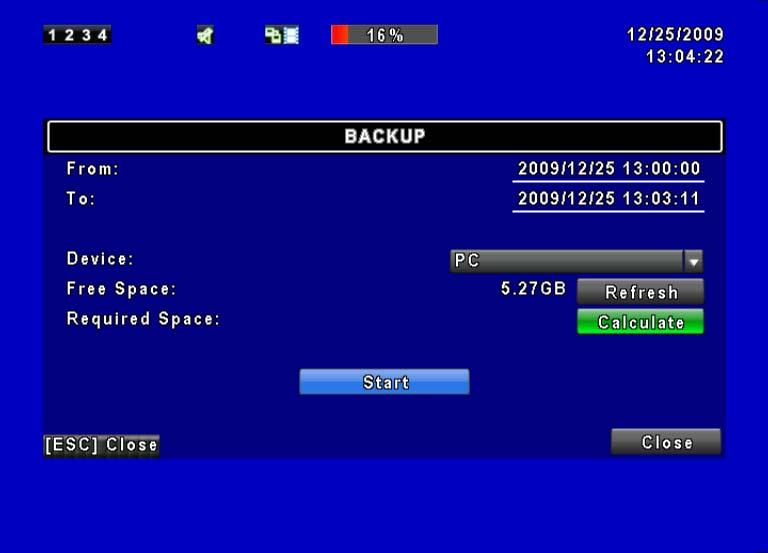 6.2 Backup Setup User can back-up any segment of recorded data in a specified time frame. To do so, connect a USB to the DVR.