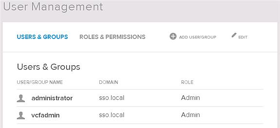 Administering VMware Cloud Foundation Two roles are defined by default. One is an administrator-level role that provides full administrative privileges.