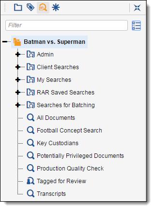 10.1 Navigating the saved searches browser On the Documents tab, you can click to view the Saved Searches browser.