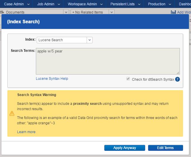 Edit Terms - closes the syntax warning and returns you to the Search Terms box where you can edit your terms.