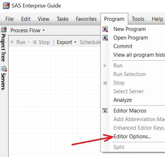 The options are selected in SAS Enterprise Guide as follows: Figure 1 Navigating