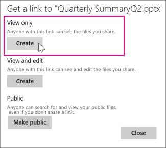 Click the Share tab. Under Share, click Get a link. To share a view-only copy of your presentation, under View only, click Create.