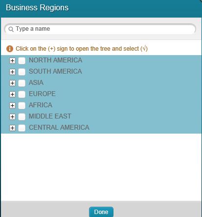 4. Contacts Business Region: Click this icon to select from the available list of regions.