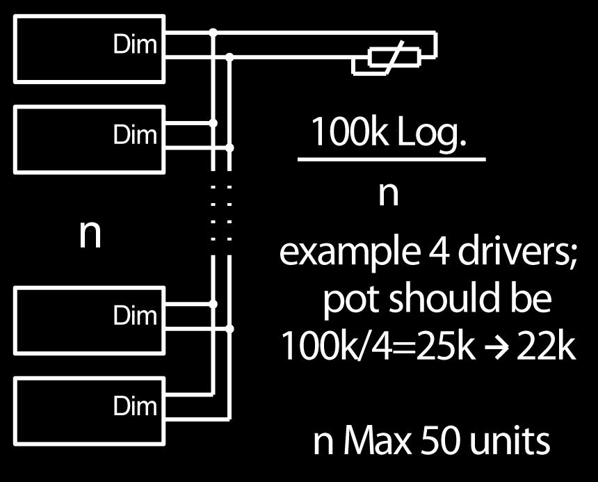 Dimming 0-10V / 1-10V dimming The L05065 can be dimmed by using a potentiometer (100K Log B) Or with a 0/1-10V system.