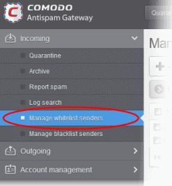 The 'Manage whitelist senders' interface of the user will be displayed.