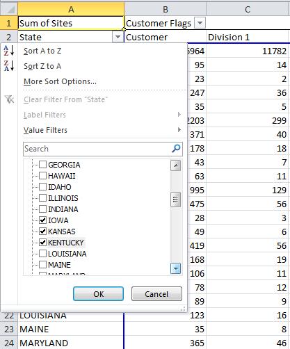 To create a simple, but flexible chart: Click within the pivot table and then from the Pivotable Tools select Analyze and then PivotChart Select the Clustered Column chart and click OK You now have