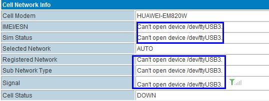 4.18 Can t open device /dev/ttyusbx. Problem: Status page shows Can t open device /dev/ttyusbx.