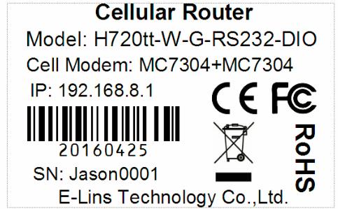 2) Find the modem type info at the back cover of the router. This will be used while do configuration. For example: the following label indicates the version, type and inside module modem.