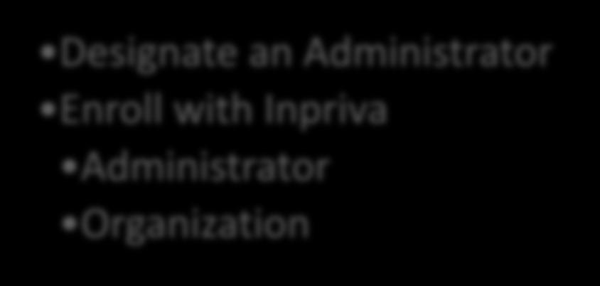 On-boarding Process Designate an Administrator Enroll with Inpriva