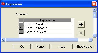 - Click in the first row in the batch grid. The expression you previously created in this exercise to select the town of Haddam should be present in this row.