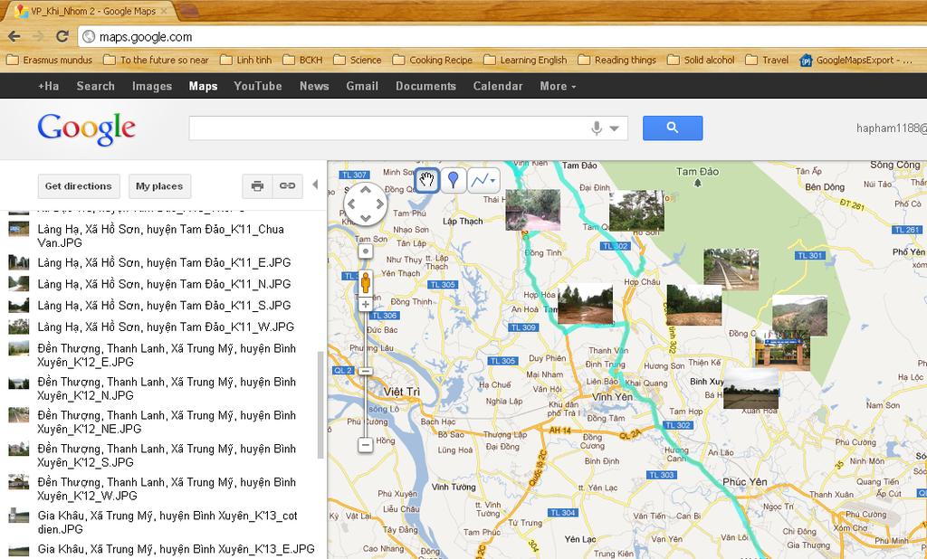 Figure 11 Google Maps displays online map of surveyed tracks The advantage of Google Maps is that the researchers can see and modify the survey tracks easily even