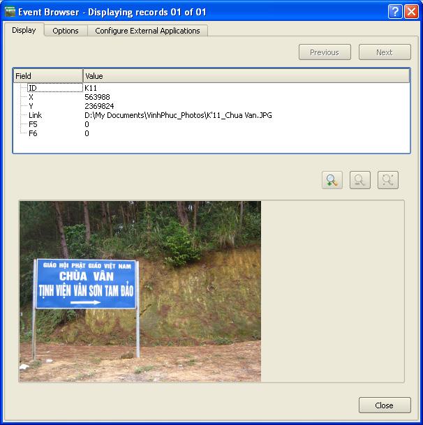 Figure 15 Event browser tool displays information along with photo of associated point 4.