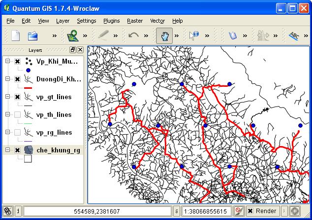 3.1 Processing data Firstly, the available data of study area including layers of administration border, transportation, hydrology, etc., was imported into QGIS.