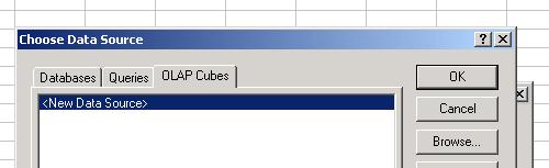 mining group, Using Excel to query a cube (4) Creating a new connection Choose