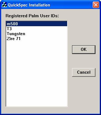 Select your Palm User ID from the list of registered Palm users, and then click OK.