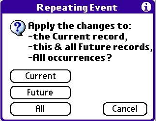 Basic Applications Overview: Scheduling Events Changing Repeating or Continuous Events When you make changes to a repeating or continuous event, you have the option of applying the change just to the