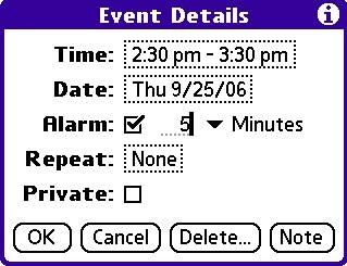 Basic Applications Overview: Setting Alarms Setting Alarms The Alarm setting lets you set an audible alarm for events in your Date Book, and display a reminder message on-screen.