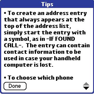 Introduction: Displaying Tips/Entering Data Displaying Tips Many of the dialog boxes that appear on your handheld contain a Tips icon in the upper right corner.