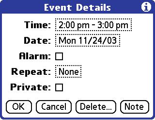 Date Book: Scheduling Events New untimed event 4. Enter a description of the event. 5. Tap a blank area on the screen to deselect the untimed event.