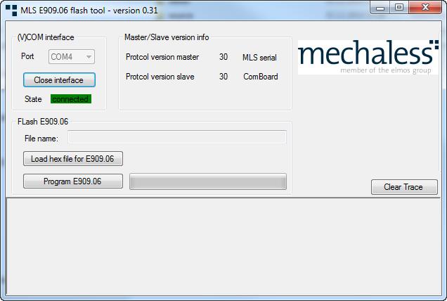 5.2 Using the Mechaless Com-Board With the Com-Board it is possible to do a software update for E909.06 without using the MAZ JTAG INTERFACE.