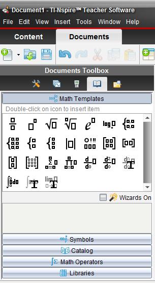 124 Getting Started with the TI-Nspire Teacher Software Step 3: The Utilities tab contains Math Templates, Symbols, Catalog, Math Operators, and Libraries panes.