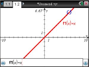 Getting Started with the TI-Nspire Teacher Software 125 Step 5: Graph the function f(x) = x by typing x into the function entry line and pressing Enter.