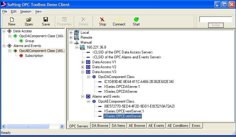 Softing OPC Toolbox Demo Client Connecting to the Recorder s OPC Server Once you have a connection between the OPC Client and the Recorder s OPC Server, you can browse the recorder and view both the