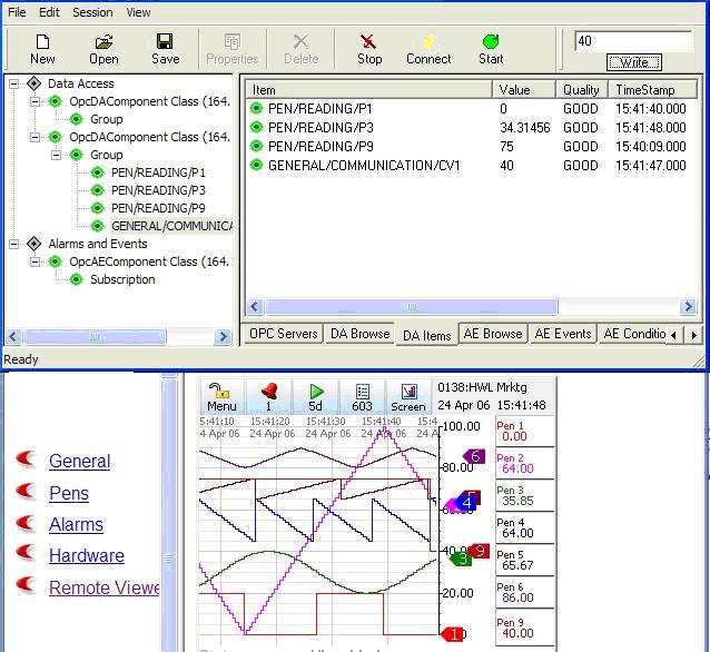 Softing OPC Toolbox Demo Client Writing to CV1 PEN 9 Summary The integral OPC Server of the QX and SX recorder makes it easy to acquire real time data along with Alarms and Event without creating
