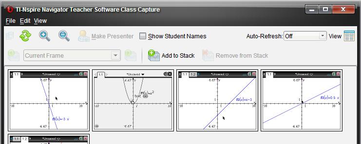 Begin Class, and have the students log in to the TI-Nspire Navigator class. 3. Select the Capture icon from the tool bar.