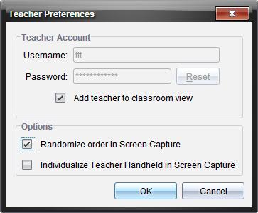 Toggle the student screen display between alphabetical by display name and random distribution with the option Randomize order in Screen Capture.