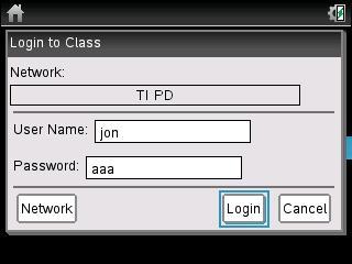 If the dialog box does not appear, have students press c > Settings > Login. 4.