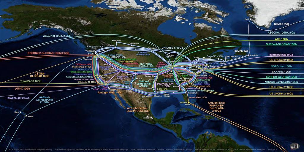CANARIE Connects to the World Acknowledgements - The Global Lambda Integrated Facility (GLIF) Map 2011 visualization was created by Robert Patterson of the Advanced Visualization Laboratory (AVL) at