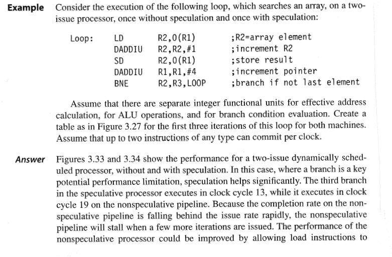 Multiple Issue with Speculation Example (2-way superscalar with no restriction on issue instruction type) i.