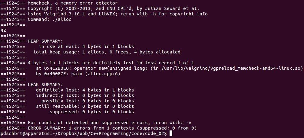 Valgrind, a tool to detect leaks int main() { int *dyn_int = new int;