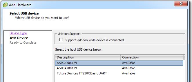 dialog appears b Select USB Device and click