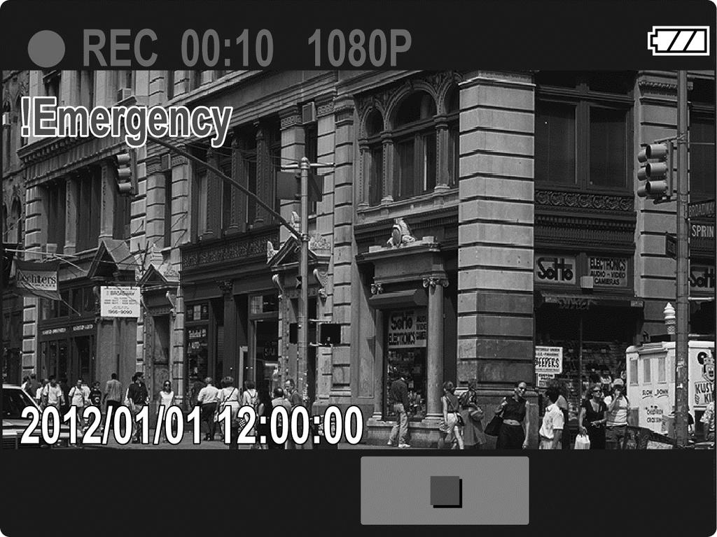 3.1.3 Emergency Recording During video recording, press the button to continuously record the video in one file until the memory card storage is full or the recording is manually stopped.