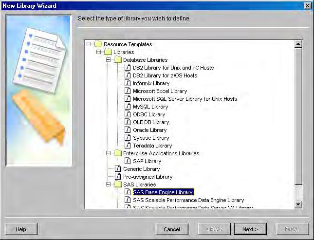 Setting Up Your Data Sources 4 Define a SAS Library 15 5 Select the SAS Libraries folder, and then select Actions I New Library from the menu bar to start the New Library Wizard.