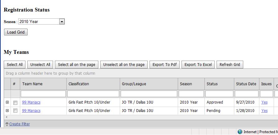 Checking The Correct Year On your home plate page, you will be able to view the team from