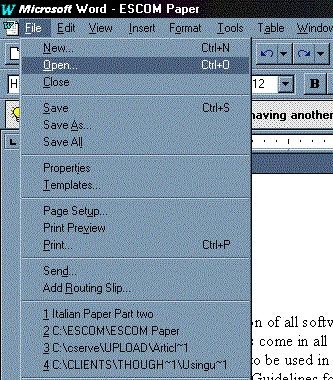 Menus (Dynamic Menus) The menu displayed to the right is a dynamic menu. Word displays the last several files that have been opened.