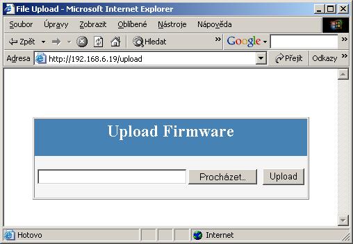 Updating the firmware over the WEB Upload the.hwg firmware file over http to http://x.x.x.x/upload/. Connection problems etc. must be avoided during file transfer.
