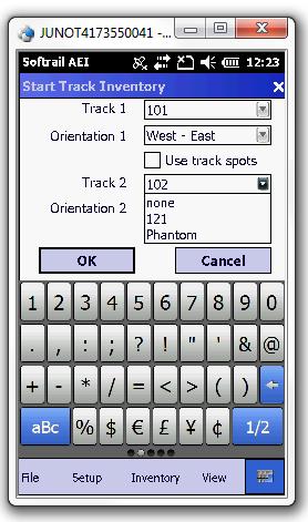 Figure 11 - Start Track Inventory Menu Select the Start Track Inventory menu item by tapping on it. This will cause the Start Track Inventory dialog to be displayed (see Figure 12).