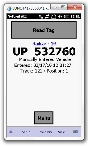 Figure 19 - Manually Entered Vehicle Display This display shows that a vehicle's data was manually entered and when the entry occurred.