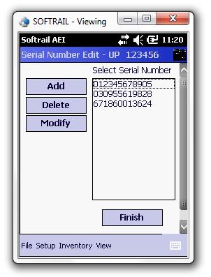 Vehicle Serial Numbers When the Vehicle Serial Numbers menu item is tapped, the Serial